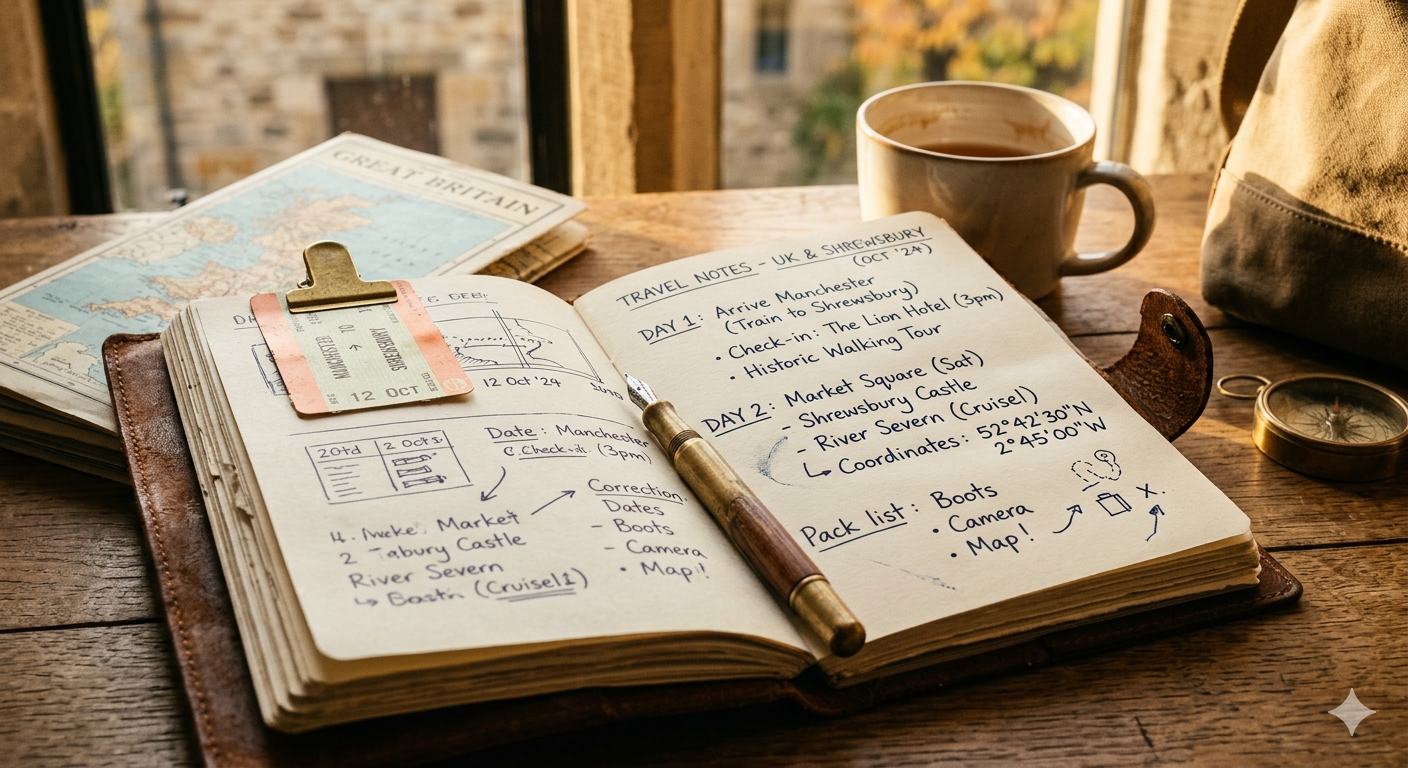 Coordinator notes — leather journal and pen